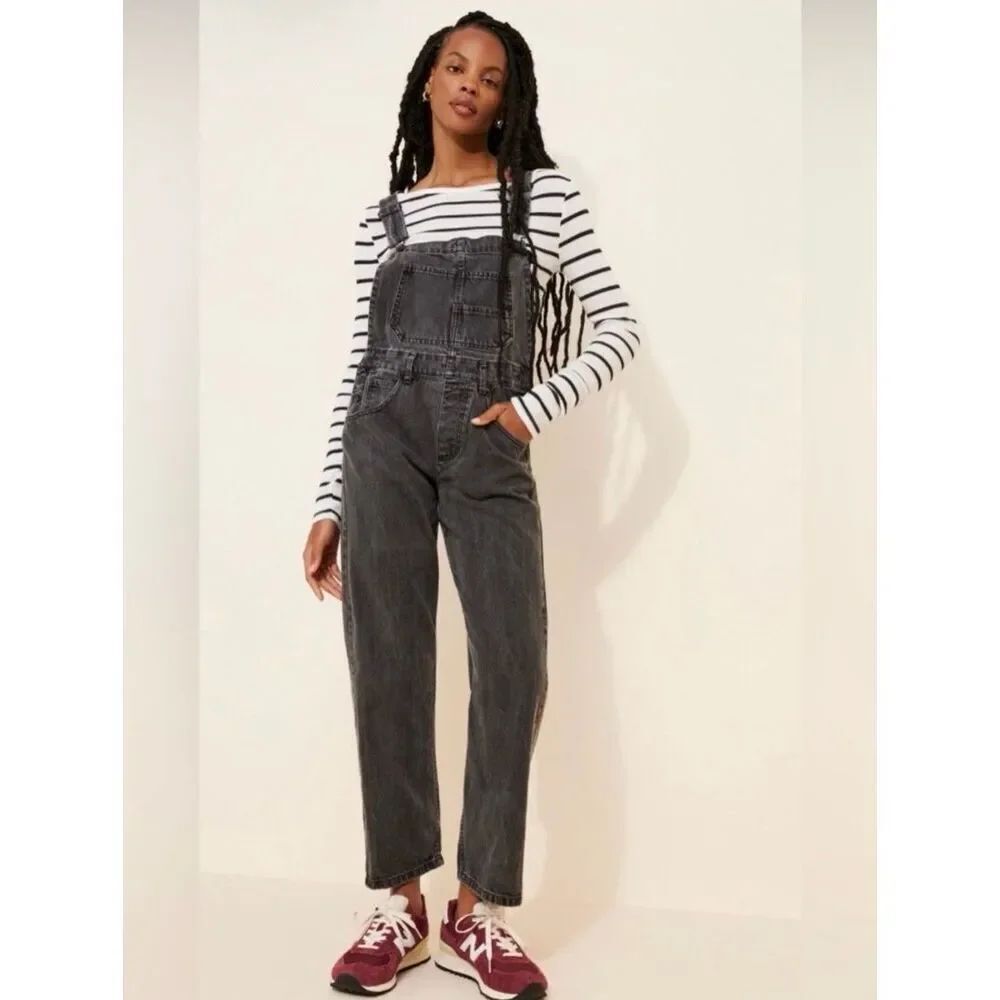 We The Free free people Ziggy Denim Overalls Mineral Black Slouchy Womens Size S